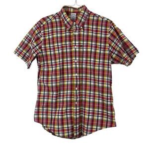 Men's Brooks Brothers Plaid Slim Fit‎ Short Sleeve Button Down Large